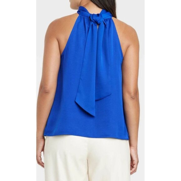 NWT A New Day Womens 3x Royal Blue Halter Top With Tie Back Blouse - Picture 3 of 15